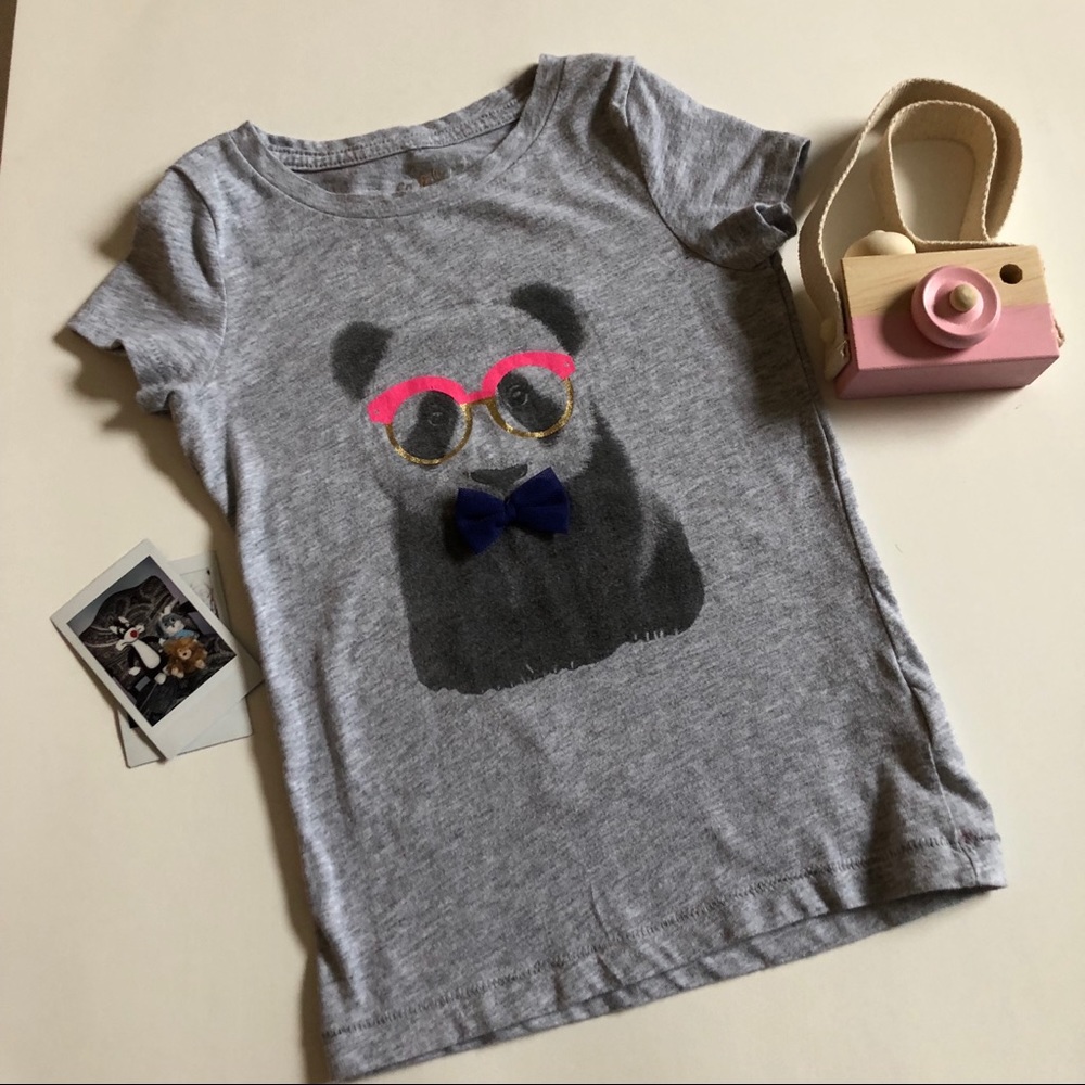 Cat & Jack T-Shirt Top Panda Eyeglasses Graphic